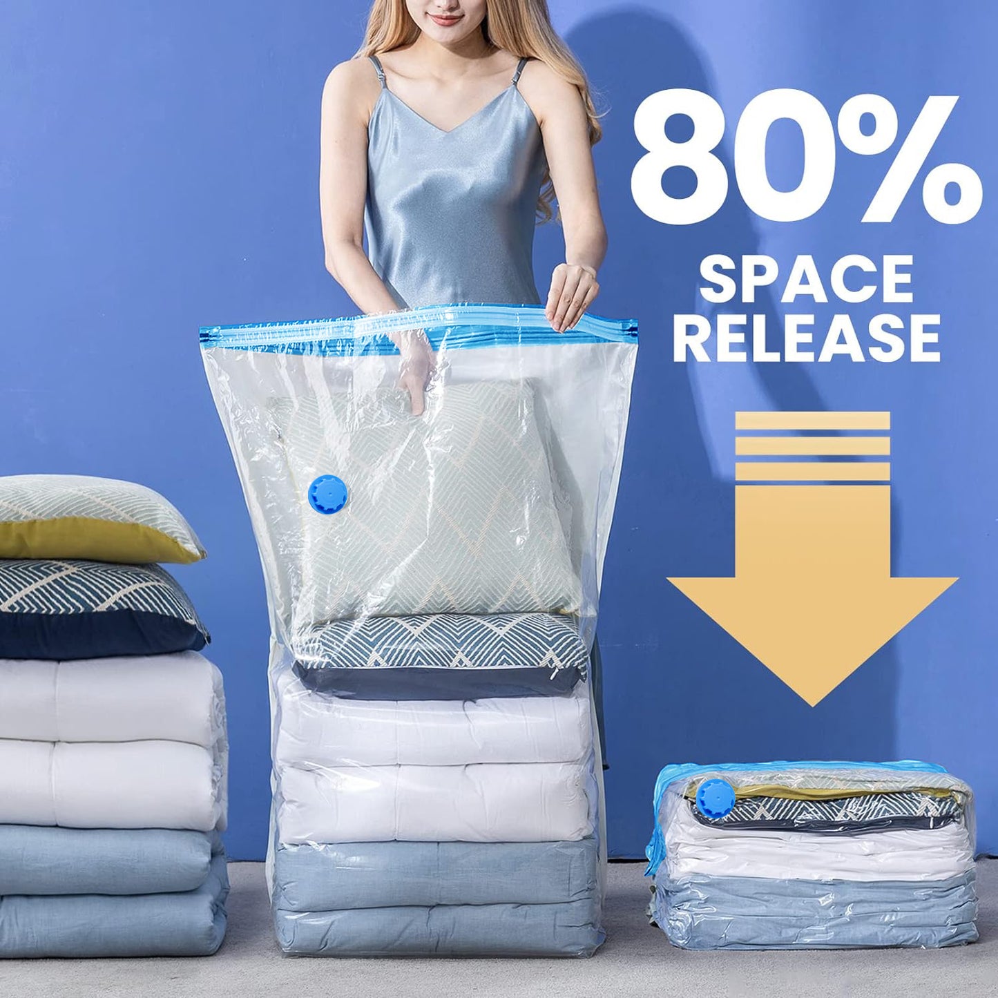 Vacuum Storage Bags with Pump, Space Saver Vacuum Seal Storage Bags Sealer Bags for Clothes, Clothing, Bedding, Comforter, Blanket