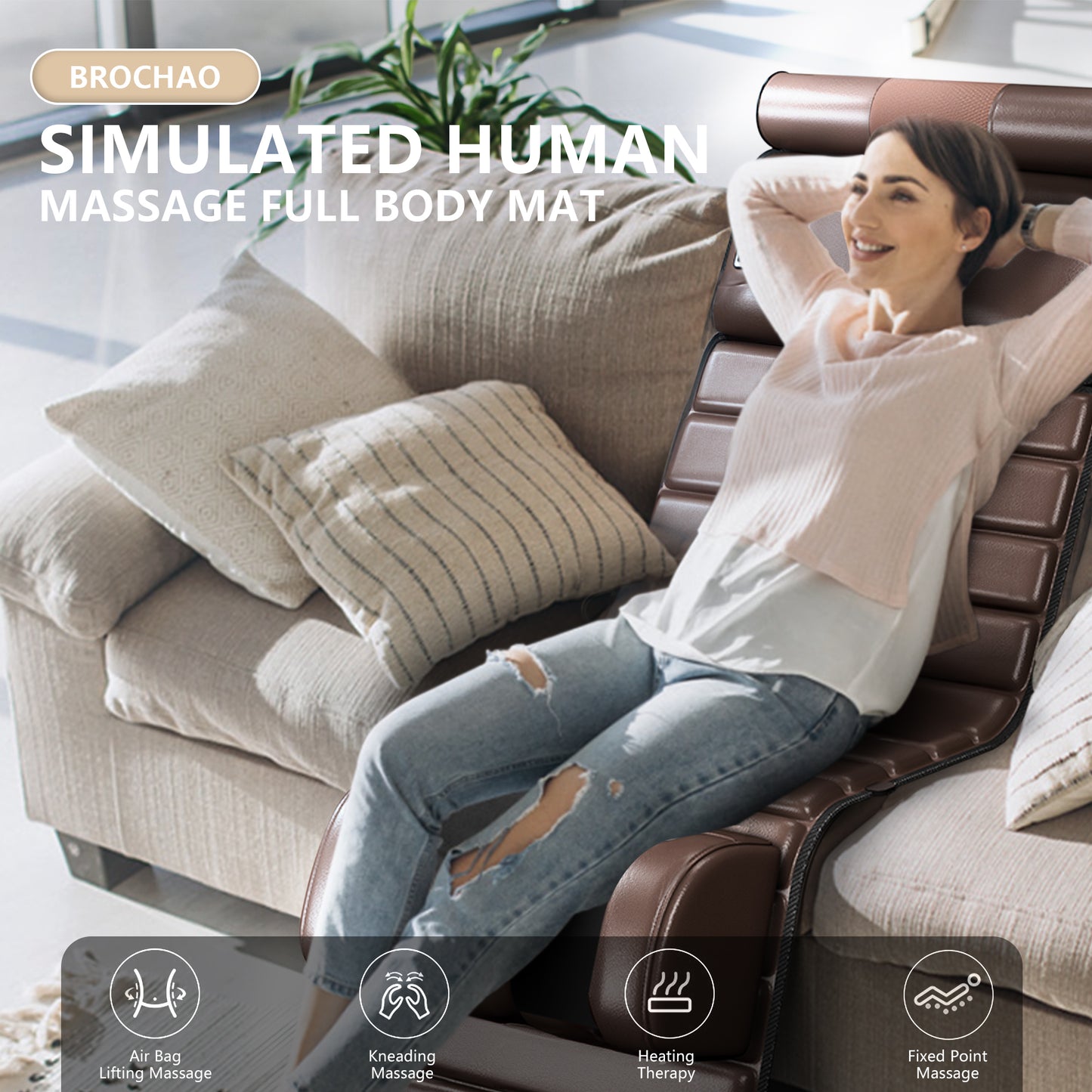 Brochao Full Body Massage Mat with Heat, Foot Massager, Whole Body Vibration Massage Chair Pad Cushion with Detachable Shiatsu Neck Massage Pillow