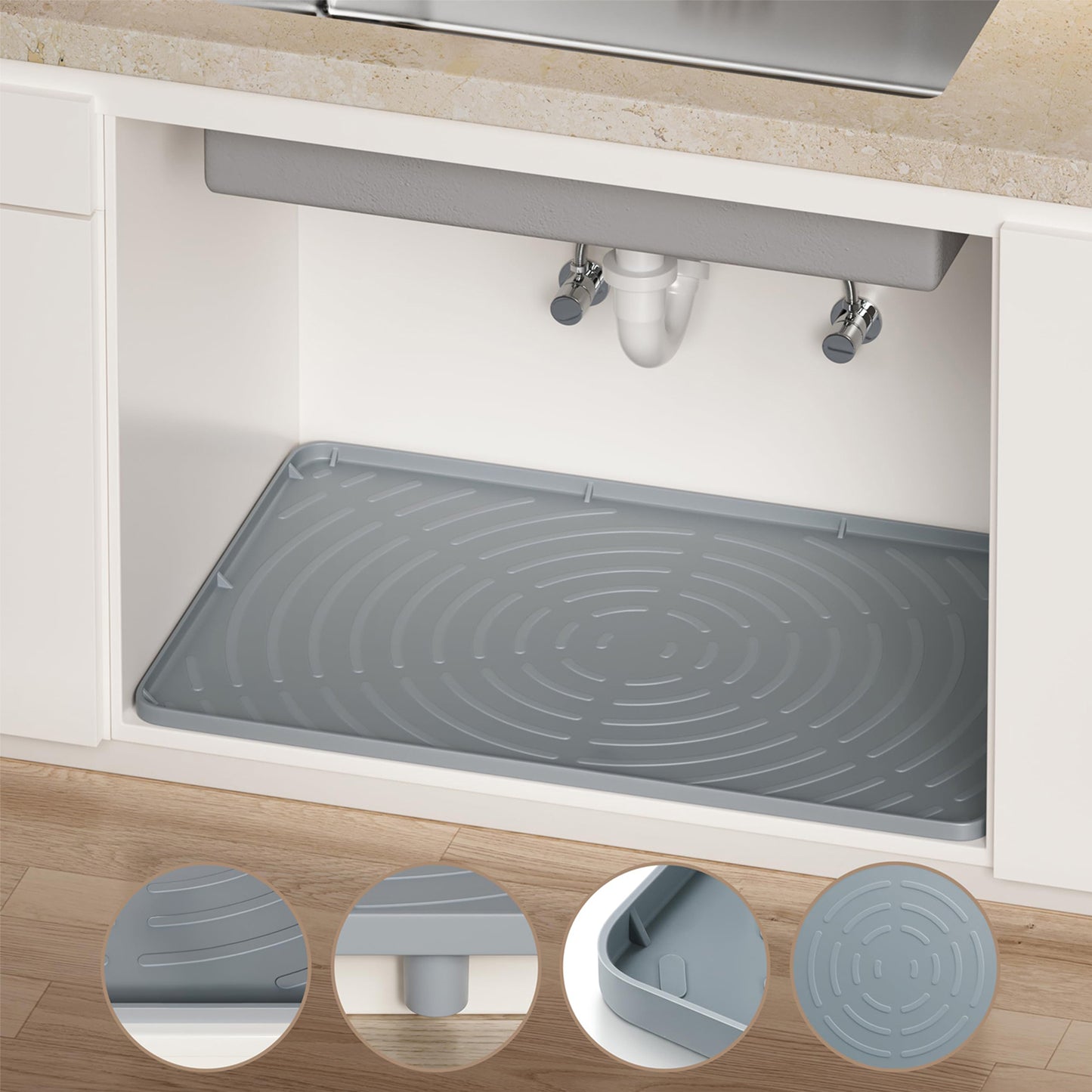 Under Sink Mat for Kitchen Waterproof, 34" x 22" Oil Resistant & Easy to Clean, Gray