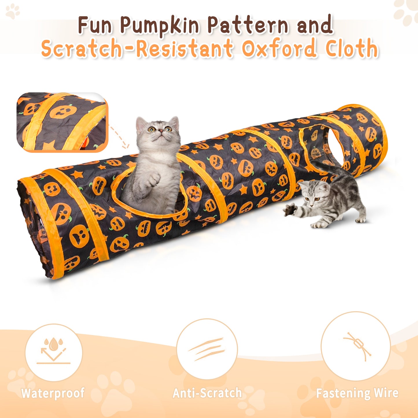 Indoor Cat Interactive Tunnel, 43.3-Inch Fun Patterned Tubular Toy, Fold able Pop-Up Easy to Clean