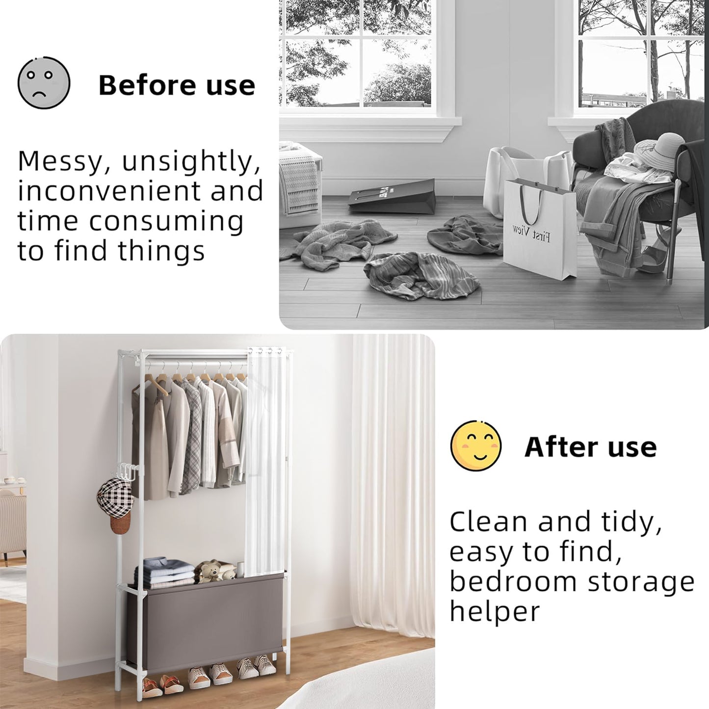 Portable Closet, Portable Wardrobe Storage Closet, Clothes Storage Cabinet with Curtain, for Bedroom, Clothes Room