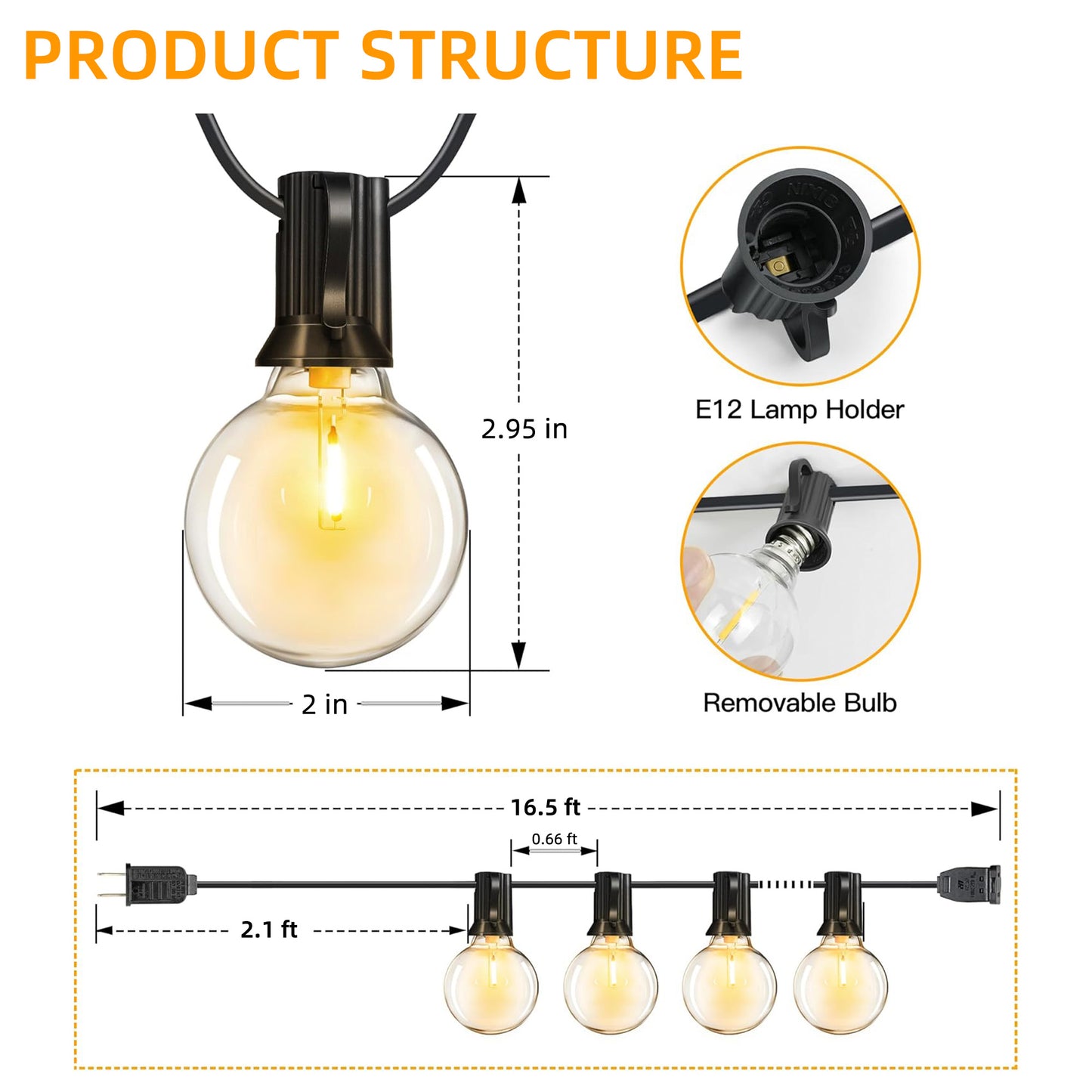 Brochao 16.5ft Outdoor String Lights, Waterproof Connectable Outside Light with 20 Edison Bulbs for Patio Garden Gazebo Bistro Cafe Backyard