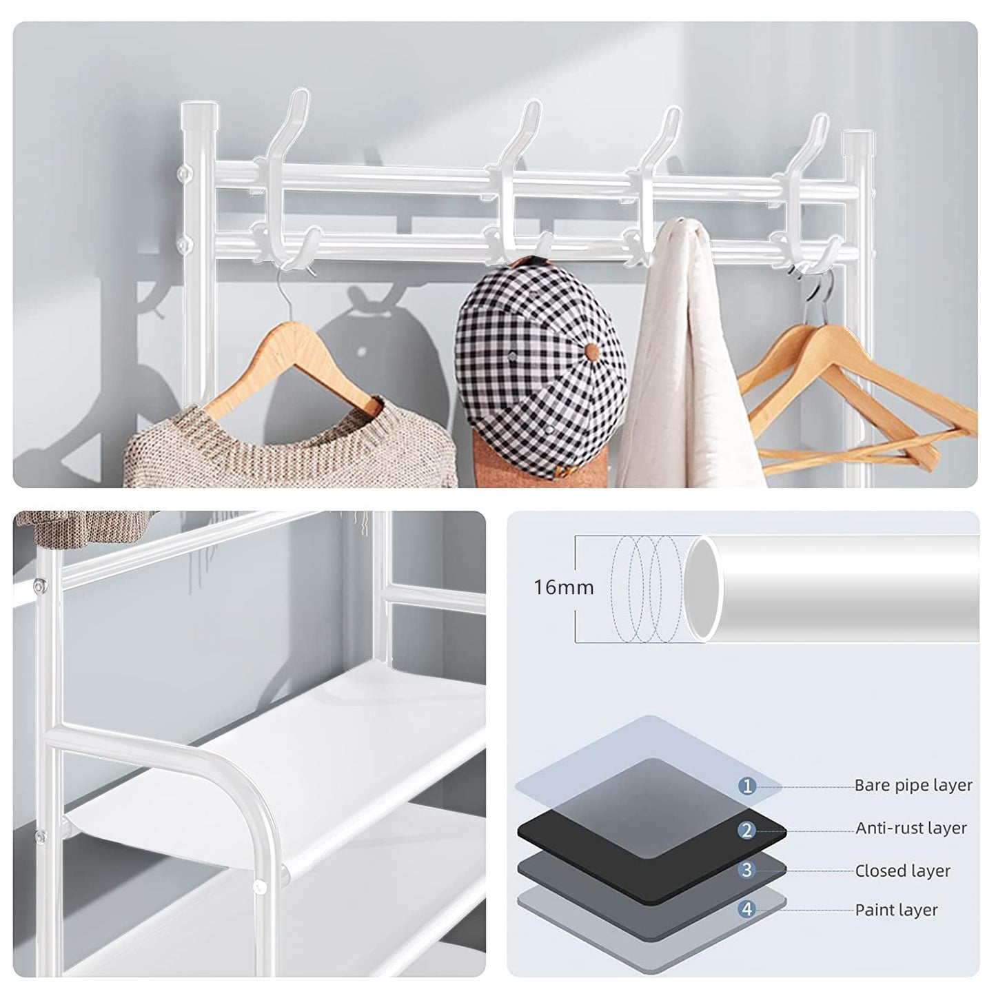 Shoe Rack with Coat Rack Freestanding, Hall Tree for Entryway, 5-Tier Shoe Rack for Front Door Entrance