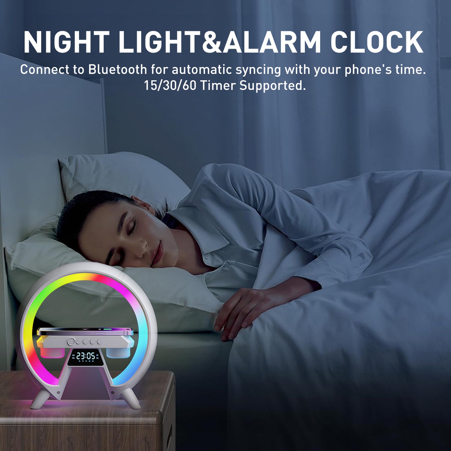 Table Lamp,Brochao 4 in 1 Desk Lamp with Wireless Charger,LED Lamps for Night Stand,bluetooth Speaker with Night Light for Bedroom Living Room Office