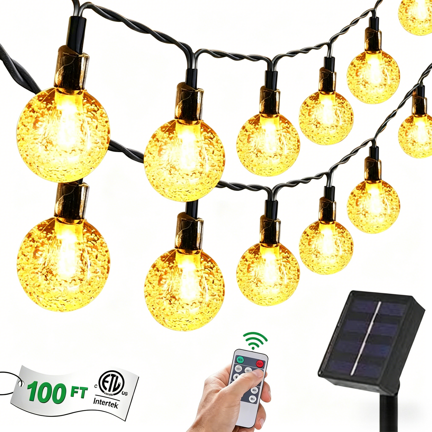 Brochao Solar String Lights Outdoor Waterproof Solar Power LED Patio Lights for Porch Garden Market Bistro