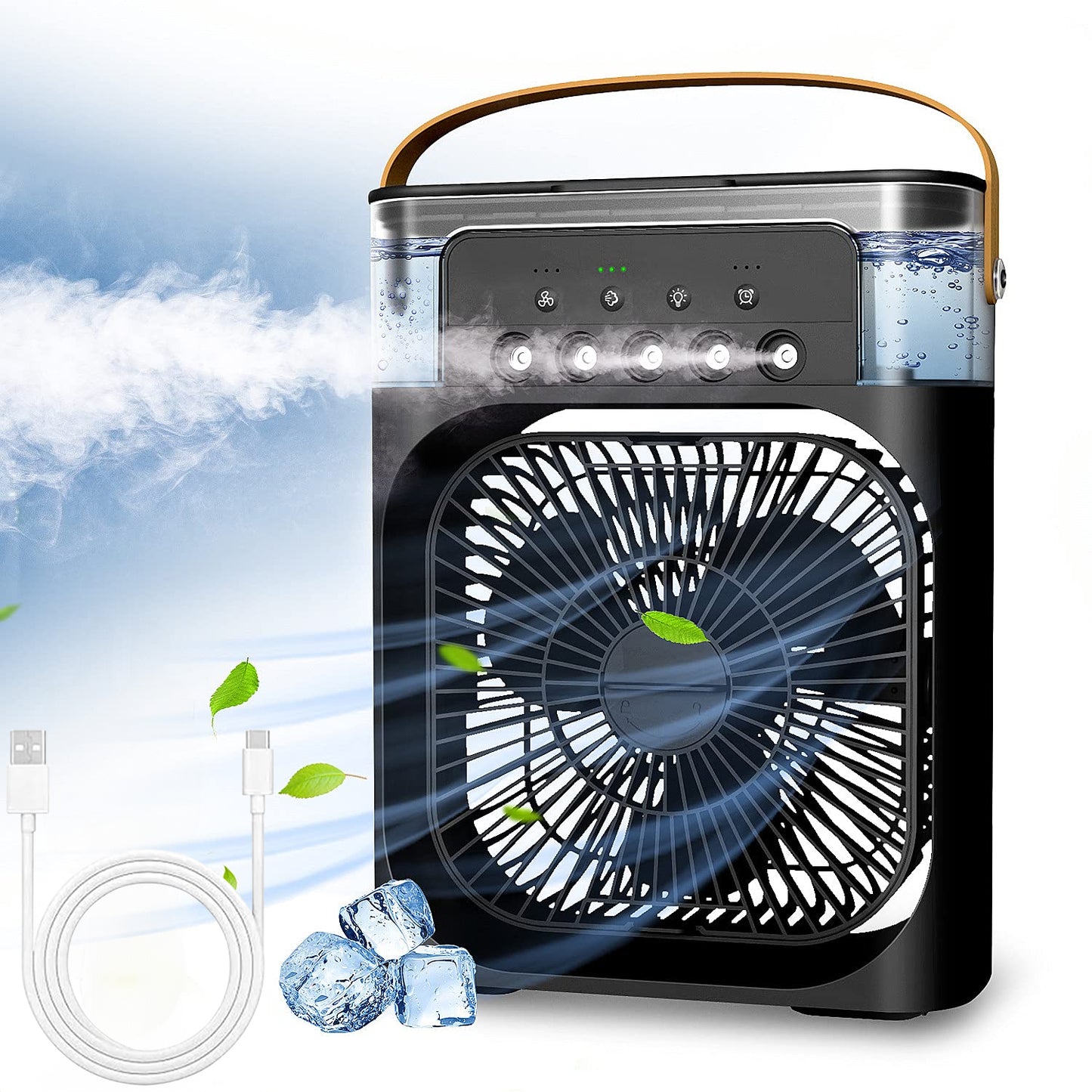 Portable Air Conditioners, Brochao Personal Air Cooler with Timer, 3 Speeds & 7 Colors Nightlight, USB Mini Cooler Fan for Bedroom, Office, Quiet, Black