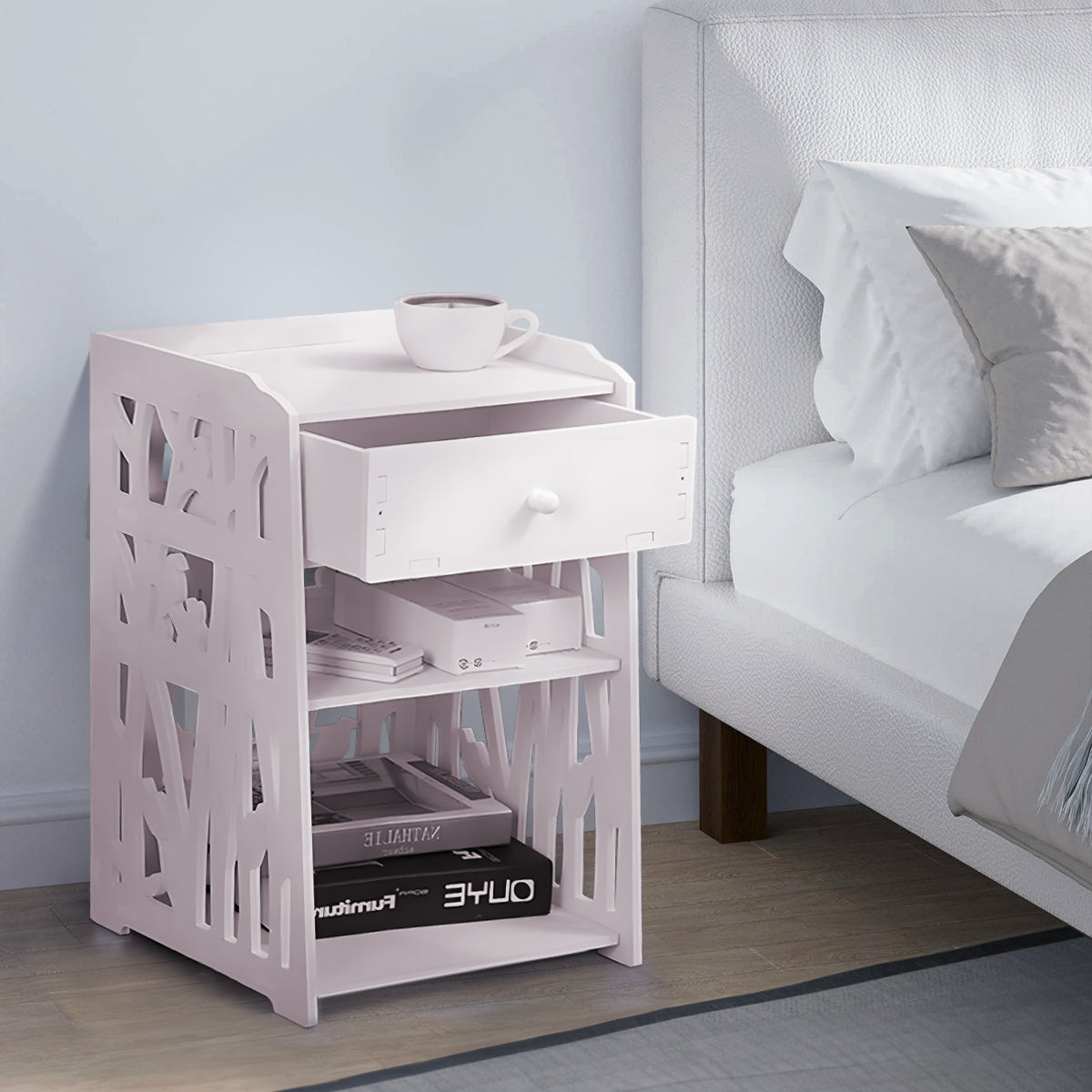 ZPL Modern White Nightstand with Drawer, 11.8”L x 11.8”W x 20”H, Multipurpose Storage