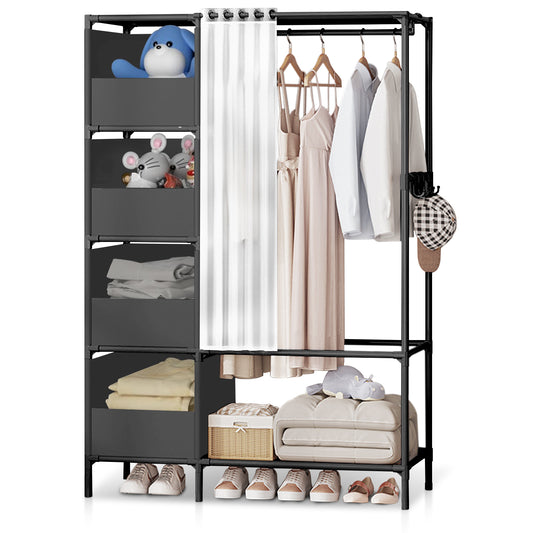 Portable Closet, Brochao Portable Wardrobe with 4 Storage Closet, Clothes Storage Cabinet with Curtain, for Living Room, Bedroom, Clothes Room