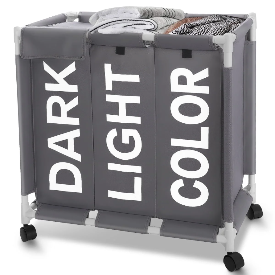 Laundry Hamper,Laundry Basket with Wheels and Lids,Brochao 150L 3 Section Laundry Sorter Cart,Laundry Bag for Clothes Toys Storage,Black