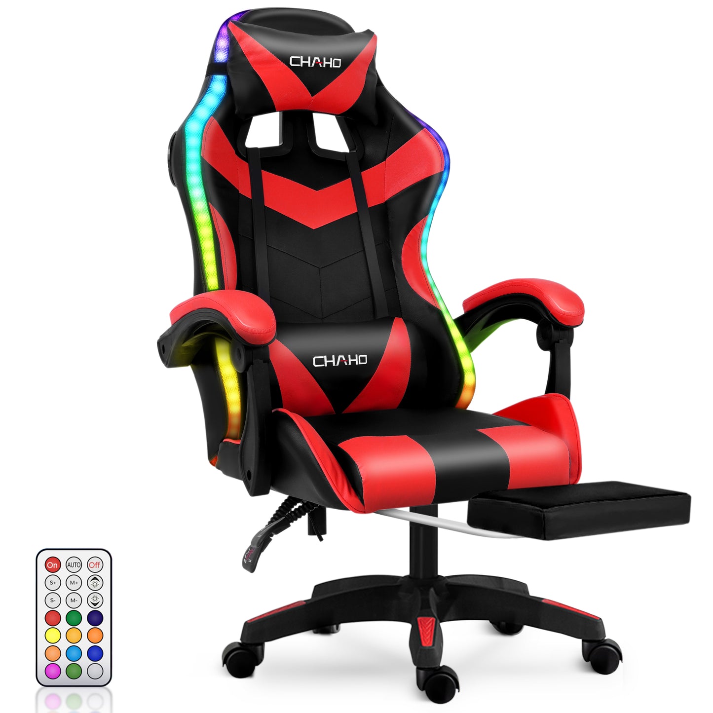 Gaming Chair, Bluetooth Speakers Video Game Chair Footrest Massage Computer Chair with LED Lights Lumbar Support 360°-Swivel Seat for Office or Gaming