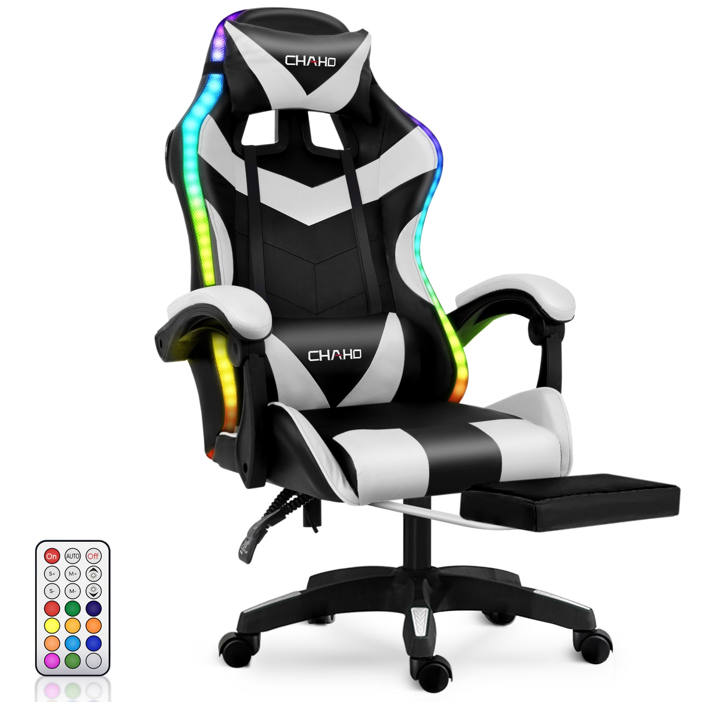 Gaming Chair, Bluetooth Speakers Video Game Chair Footrest Massage Computer Chair with LED Lights Lumbar Support 360°-Swivel Seat for Office or Gaming