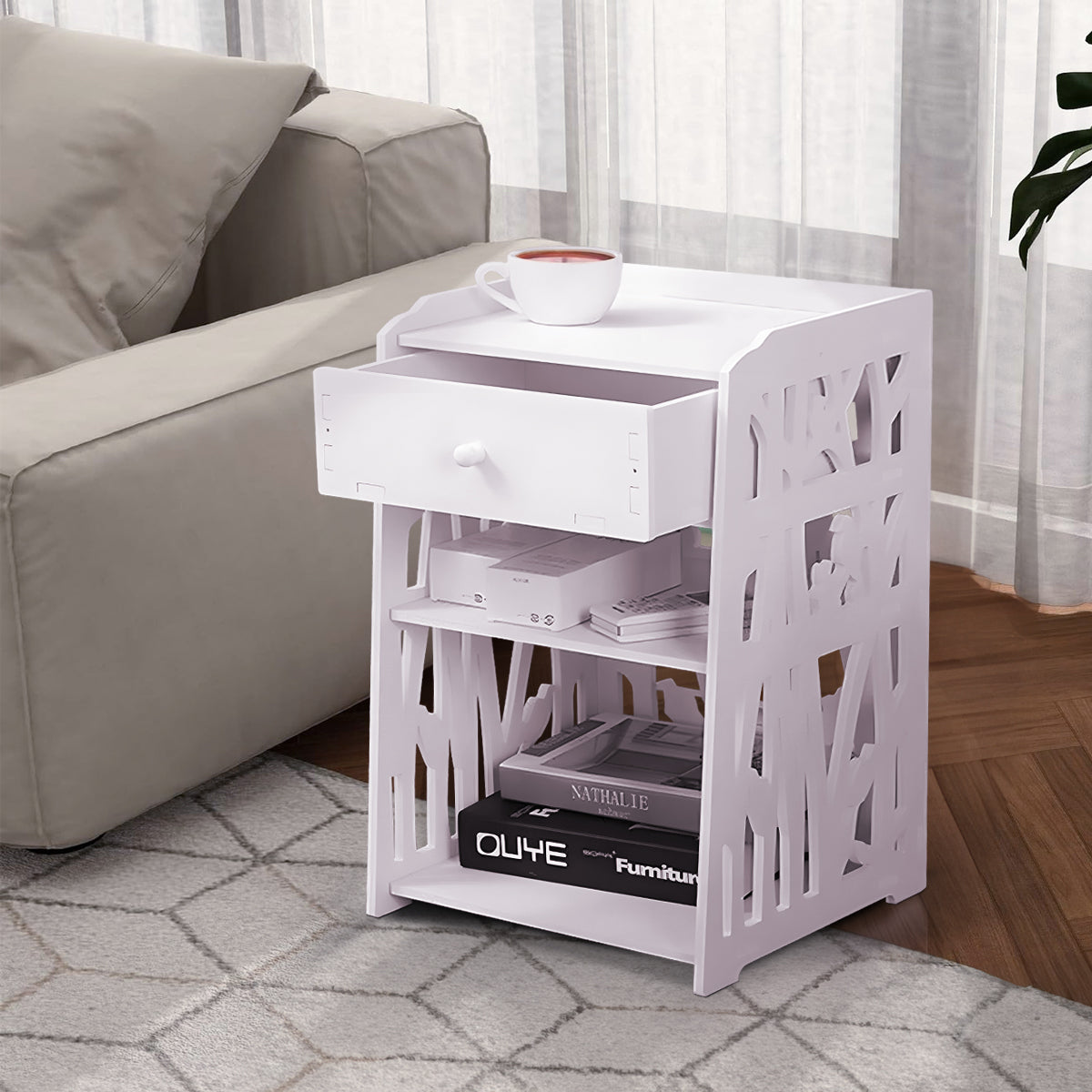 ZPL Modern White Nightstand with Drawer, 11.8”L x 11.8”W x 20”H, Multipurpose Storage