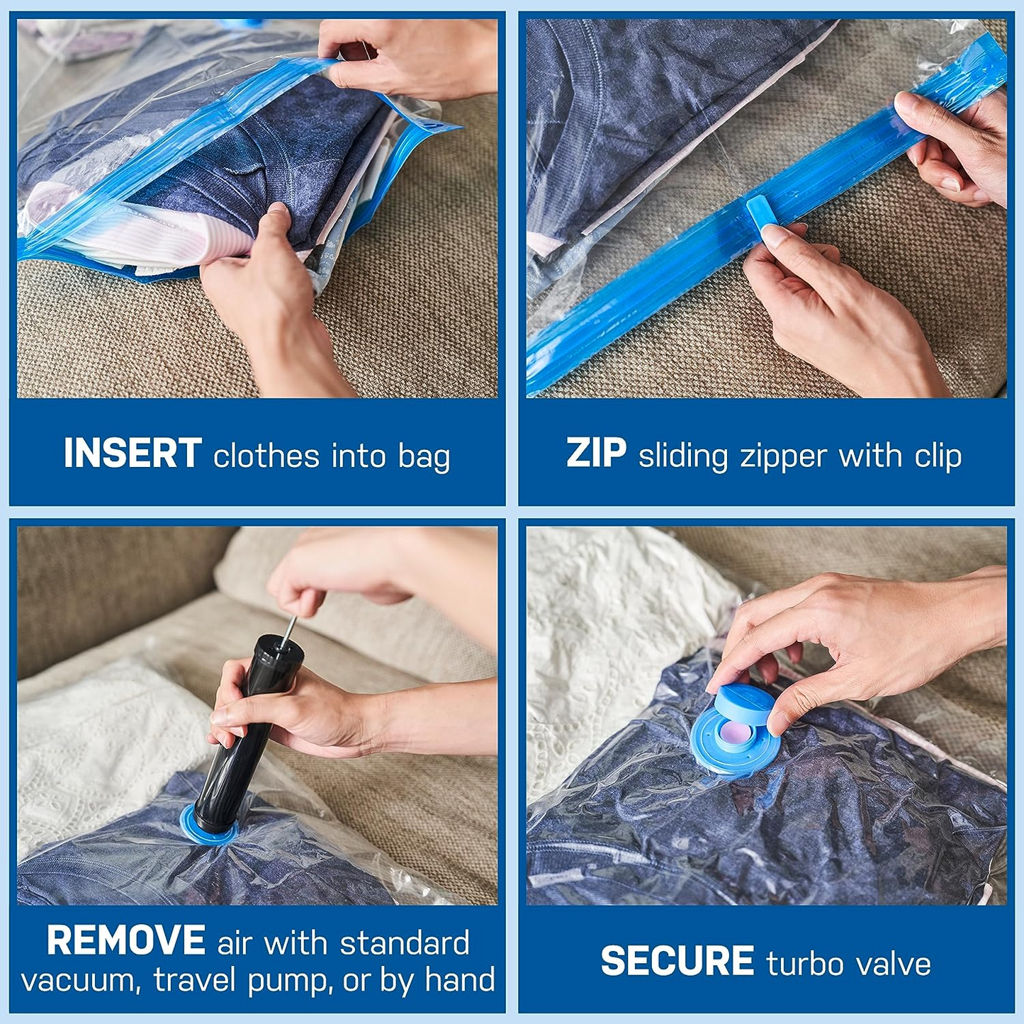 Vacuum Storage Bags with Pump, Space Saver Vacuum Seal Storage Bags  Sealer Bags for Clothes, Clothing, Bedding, Comforter, Blanket