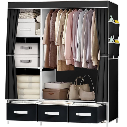 Portable Closet,Brochao Portable Wardrobe with 3 Drawer and 4 Storage Shelves and Side Pocket for Clothes Storage Organizer