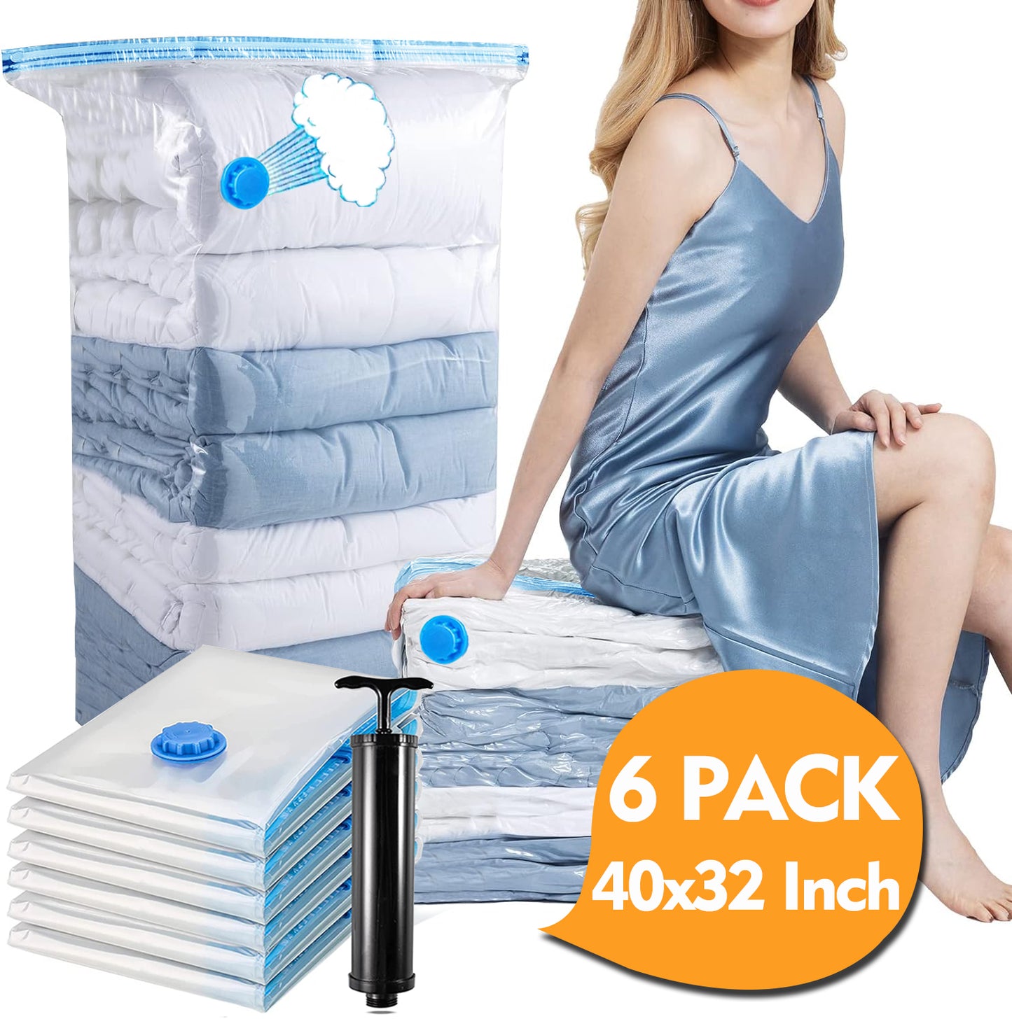 Vacuum Storage Bags with Pump, Space Saver Vacuum Seal Storage Bags  Sealer Bags for Clothes, Clothing, Bedding, Comforter, Blanket