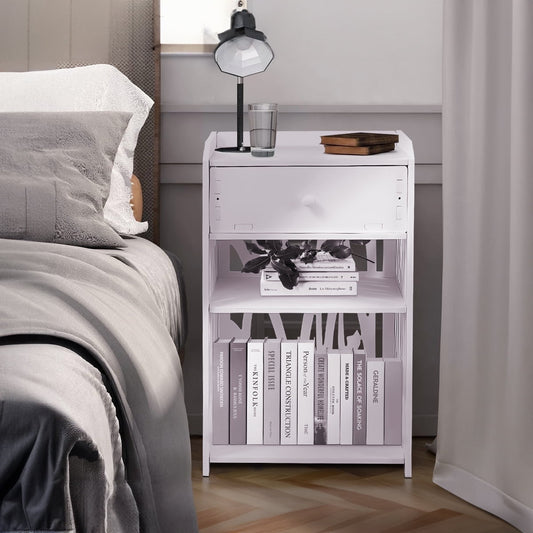 ZPL Modern White Nightstand with Drawer, 11.8”L x 11.8”W x 20”H, Multipurpose Storage