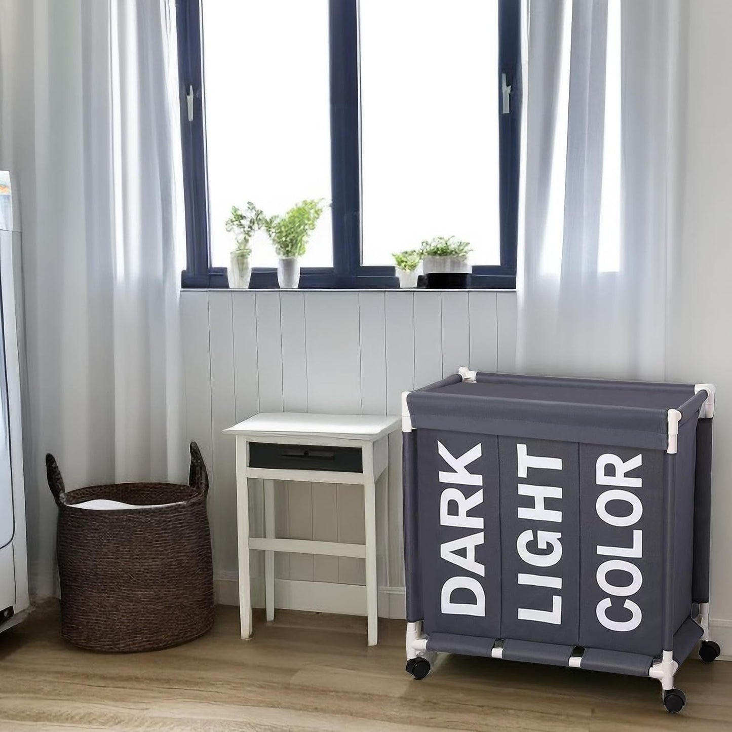 Laundry Hamper,Laundry Basket with Wheels and Lids,Brochao 150L 3 Section Laundry Sorter Cart,Laundry Bag for Clothes Toys Storage,Gray