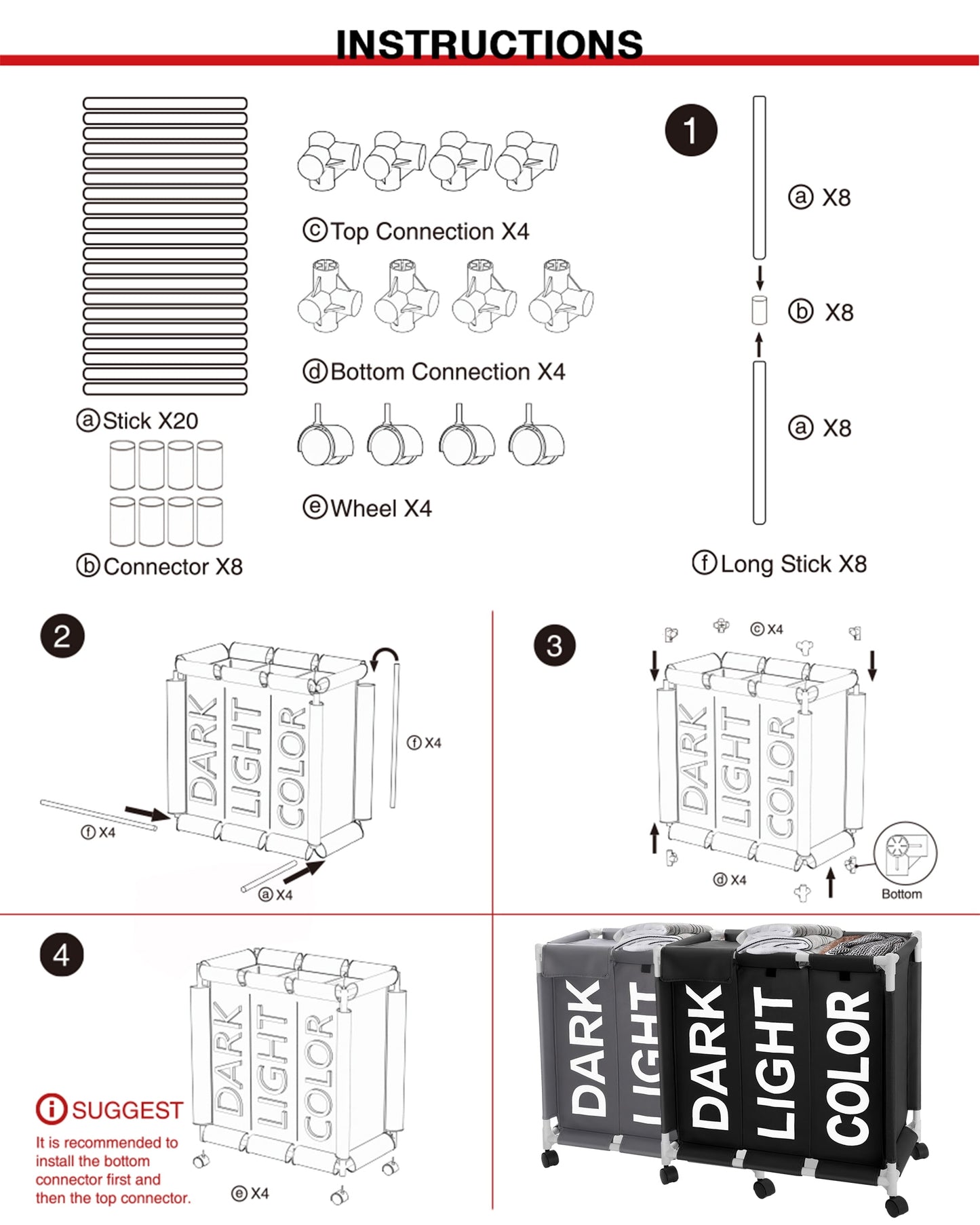 Laundry Hamper,Laundry Basket with Wheels and Lids,Brochao 150L 3 Section Laundry Sorter Cart,Laundry Bag for Clothes Toys Storage,Gray