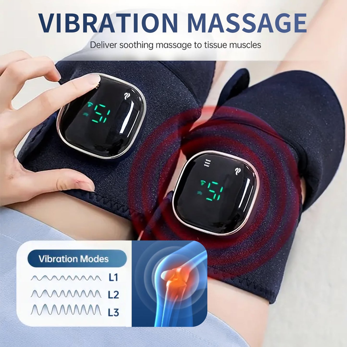Heating Knee Massager, Brochao 3-in-1 Knee Shoulder Elbow Cordless Massager with Heat Therapy and Vibration for Circulation and Pain Relief, 2 Pcs
