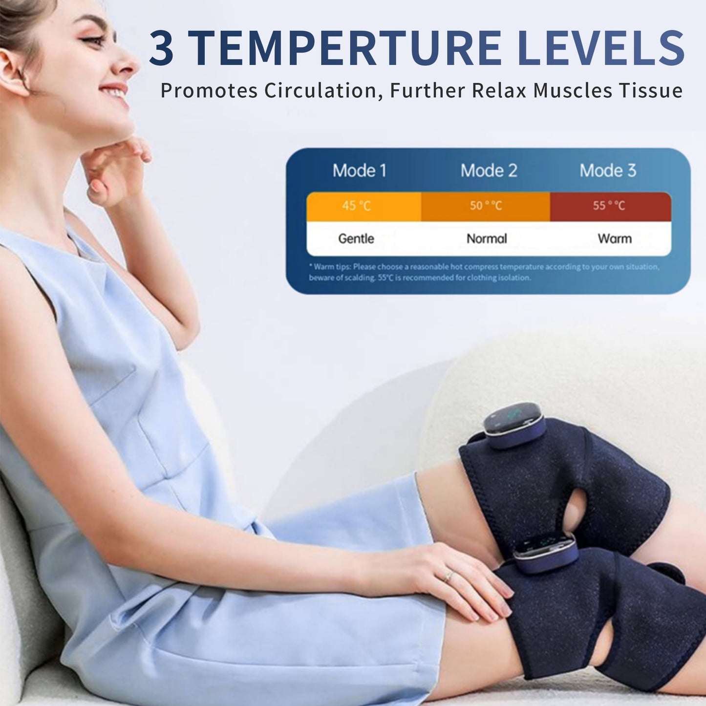 Heating Knee Massager, Brochao 3-in-1 Knee Shoulder Elbow Cordless Massager with Heat Therapy and Vibration for Circulation and Pain Relief, 2 Pcs