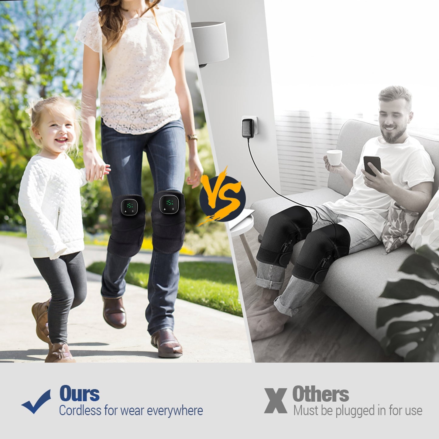 Heating Knee Massager, Brochao 3-in-1 Knee Shoulder Elbow Cordless Massager with Heat Therapy and Vibration for Circulation and Pain Relief, 2 Pcs